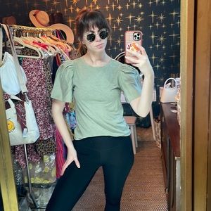 LOFT Flutter sleeve t-shirt size XS olive green NWT